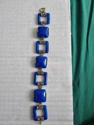 Antique Czechoslovakia Blue Peking Glass Filigree 1920s Bracelet  Neiger?34.9g - Image 1 of 4