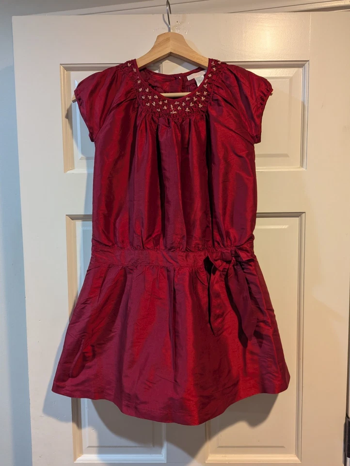 JANIE & JACK UPTOWN HOLIDAY Talla 8 ROJO Roseta Seda Vestido Navidad  Foto 1 de 4