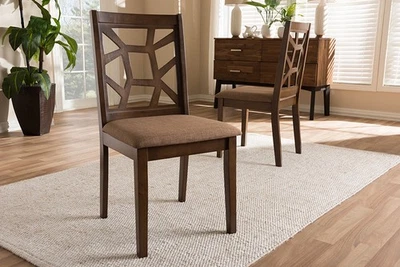 Caspia Light Brown Fabric Walnut Brown Finished Dining Chair (Set of 2) - Image 1 of 4