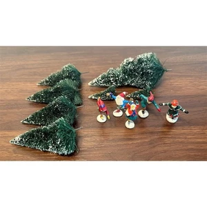 Dept 56 Christmas Village Frosted Trees & Ice Skating Figurines Set Replacement - Picture 1 of 2