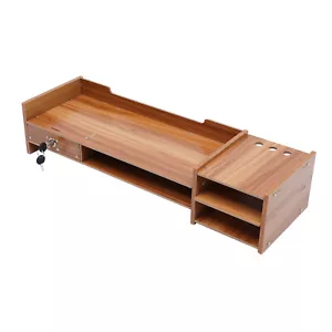 Wood Desk Organizer Stand W/Drawers Office Desktop Storage Monitor Holder Stand - Picture 1 of 12