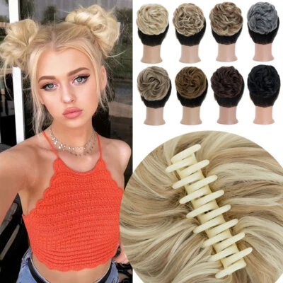 Natural Clip on Messy Bun Hair Piece Extensions Hair Claw-Clip Scrunchie Wedding - Image 1 of 4