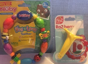  1-RaZbaby RaZ-Berry TOOTHBRUSH Silicone + 1- Nuby Bug-a-Loop TEETHER (2 items) - Picture 1 of 5