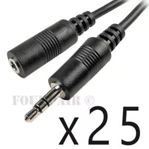 25 Pack Lot - 10ft 3.5mm Stereo Audio Extension Cable Male to Female M/F MP3 1/8 - Picture 1 of 2