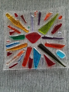 Fused Glass Plate Unique 7" X 7" Bespoke Glassware Design Craft Work Handmade - Picture 1 of 12