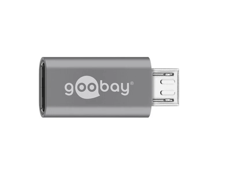 Goobay Male USB 2.0 Micro Type B to Female USB-C Adapter Connector For PC Grey - Image 1 of 1