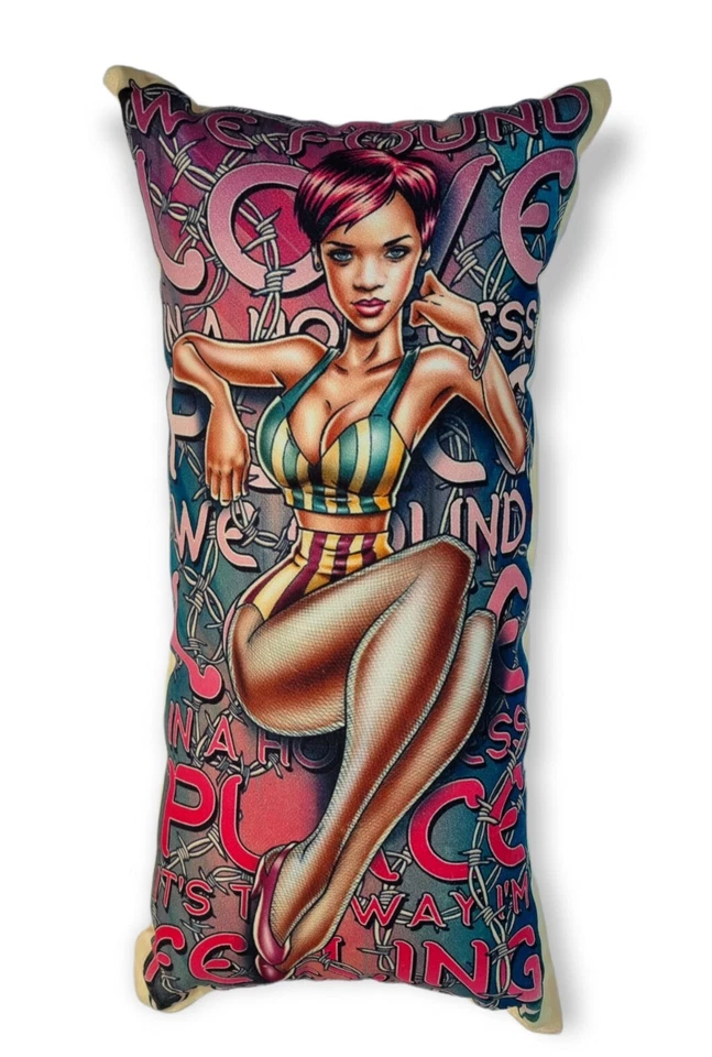 Rihanna Vintage Retro Pin Up Cushion Of Suede Fabric & Bead Fiber Inside 15x40cm - Image 1 of 1