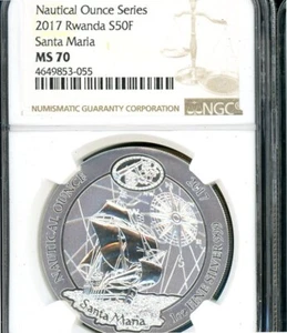 2017 RWANDA 50 FRANC SANTA MARIA 1 OZ NGC MS70 CERT #4649853-055 - Picture 1 of 1