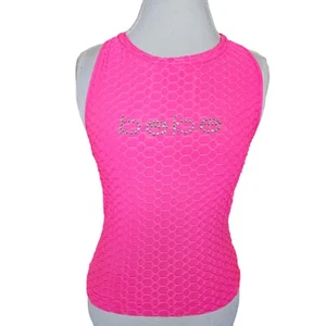 Bebe Womens Size Medium Neon Pink Rhinestone Tank Top Fitted Textured - Picture 1 of 10