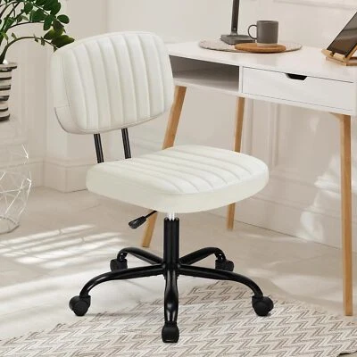 PU Leather Armless Desk Small Home Office Chair Task Chair with Lumbar Support - Image 1 of 4