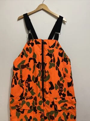 Mono camuflado naranja brillante vintage genuino Herters Duck babero de caza para hombre XL cremallera Foto 1 de 4