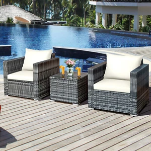 Topbuy 3 PCS Patio Wicker Set Bistro Rattan Sofa Chair W/ Washable Cushion