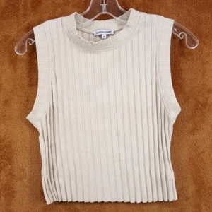 COTTON CITIZEN Top Womens Medium Tan Pullover Sleeveless Ribbed Crop Mock Neck - Picture 1 of 7