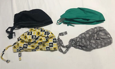 Surgical Scrub Caps Iowa Hawkeye Logo - Green - Black- Grey w Feathers Lot of 4 - Image 1 of 4