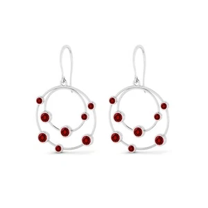 Natural Ruby 925 Sterling Silver July Birthstone Hoop Earring #1010 - Picture 1 of 5