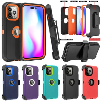 For iPhone 14 Pro 13 12 11 14 Pro Max Case Shockproof Heavy Duty Cover+Belt Clip - Image 1 of 4