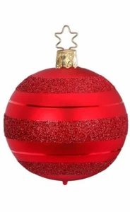 Inge-Glaskugel Blockstreifen 8cm rot matt 20681T008 deutsches Glasornament - Bild 1 von 2