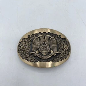 Vintage Masonic Belt Buckle Scottish Rite 32nd Degree 2-Headed Eagle~ Brass - Picture 1 of 3
