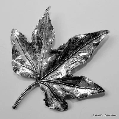 Leaf Pewter Brooch Pin -British Artisan Signed Badge- Canadian Maple Canada — 第 1/4 张图片