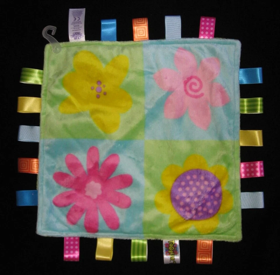 Защитное одеяло Bright Starts Taggies Baby Lovey с четырьмя цветочными блоками зеленое - Изображение 1 из 3
