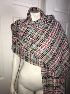 Zara Accessories Plaid Boucle Oversize Rosso Nero Coperta Sciarpa Avvolgente 80” X 40” - Foto 1 di 11