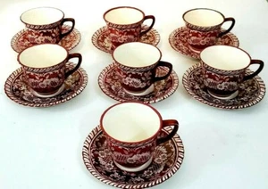7 Johnson Brothers Inglaterra Rojo Granate Demitasse Expresso 2 OZ Taza y Platillo 4.5" - Imagen 1 de 12