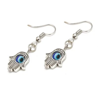 Orecchini con Mano di Fatima Occhio turco allah portafortuna malocchio da Donna - Immagine 1 di 4