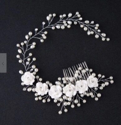 Haarkamm Kristall Haarschmuck Hochzeit Braut Perlen Kopfschmuck Zirkonia Blumen - Bild 1 von 4