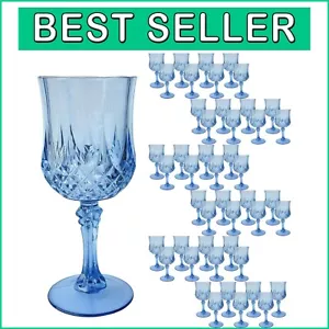 Versatile 48 Pcs Blue Crystal Wine Glasses - Perfect for Celebrations & Home Use - Picture 1 of 8
