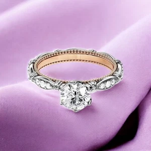 14K Multi Tone Gold Diamond Ring Round Cut 1.20 Ct Lab Created IGI Certified - Picture 1 of 14