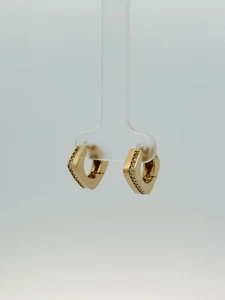 14k Solid Gold Square Huggie Earrings With Cubic Zirconia Earrings for Women - Picture 1 of 2