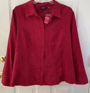 AVENUE Burgundy Faux Suede Blouse Plus Size 26/28 Career Office Long Sleeve NWT - Picture 1 of 11