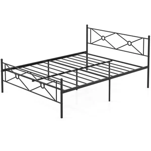 Queen Size Metal Platform Bed Frame w/ Headboard Mattress Foundation Black - Picture 1 of 10