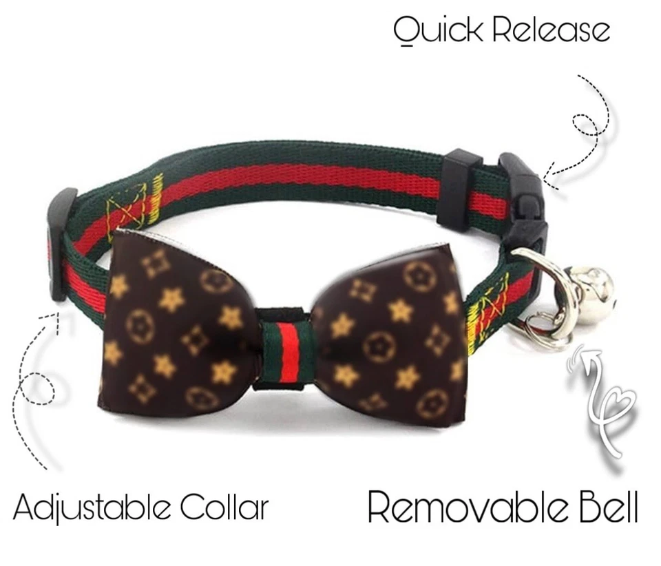 Роскошный ошейник для собаки с галстуком-бабочкой и колокольчиком — стиль Gucci | размеры M - Изображение 1 из 4