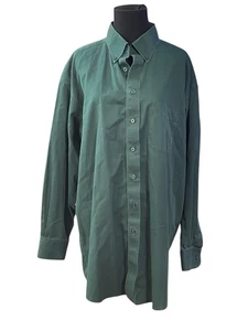 Gold Label Roundtree & yorke Dark Green Non Iron Peached Twill Cotton 16.5 33 - Picture 1 of 8