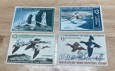 KAPPYS STAMPS  USA  1966/70 FEDERAL DUCK STAMPS FOUR DIFFERENT SIGNED  K206 - Image 1 of 2
