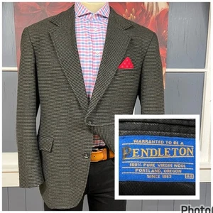Vintage Pendleton Tweed Blazer Jacket Sport Coat Mens 44R Wool Olive & Black - Picture 1 of 11