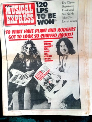 NME New Musical Express February 8th 1975 Robert Plant  Paul Rodgers Cover - Image 1 of 4