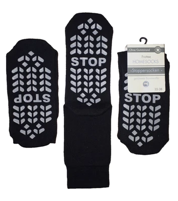 2 Paar Frottee ABS Stoppersocken Breiter Bund Flache Zehennaht Schwarz Gr. 35-38 - Bild 1 von 3