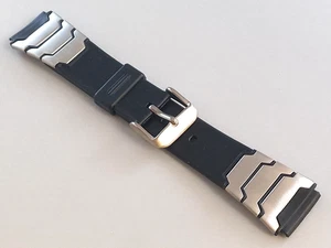 Cinturino nero in gomma tipo Casio in gomma e acciaio ansa 20mm - Picture 1 of 5