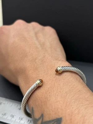 Brazalete David Yurman 925 Clásico Esterlina 4mm Cable Citrino Oro Amarillo 18k M Foto 1 de 4