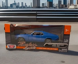 New Motormax 1970 Ford Mustang Sky Blue Boss 429 1:24 Scale Die-Cast Model - Picture 1 of 6