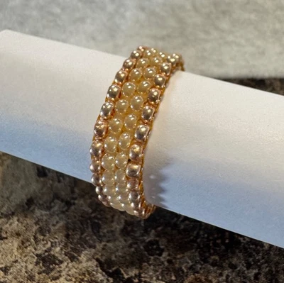 Rose Gold Pearl Color Glass Seed Bead Rings Handmade - Image 1 of 3