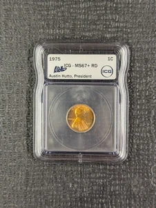 1975-P MS 67+ RD Lincoln Memorial Cent ICG New White Hutto Signed White Label - Picture 1 of 4