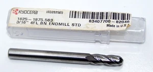 1825-1875.563 Kyocera 3/16" Carbide 4 Flute End Mill Ball End 0.1875" Diameter - Picture 1 of 3