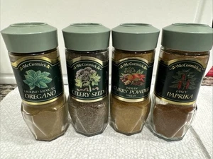 4 McCormick Spices Green Lid Glass Jar Bottles Expired Staging Only - Picture 1 of 17