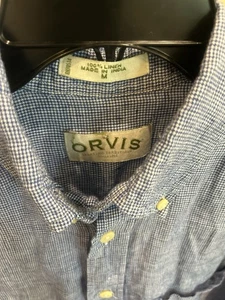 Men’s Orvis 100% Linen Short Sleeve Button Up Shirt Blue Medium  - Picture 1 of 3