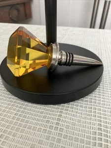 Large Chartreuse Yellow Faceted Glass Wine Bottle Stopper 5 1/2 Inches - Picture 1 of 6