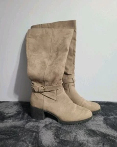 Dr. Scholls Sz 10 Med. Wide Calf Zip Boots Tan Comfort Heel Shoes - Picture 1 of 12