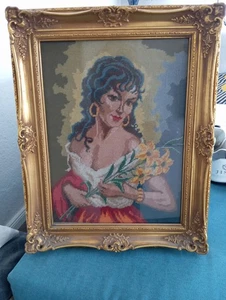 Gobbelinbild Handgestick mit alten Barockrahmen - Bild 1 von 2